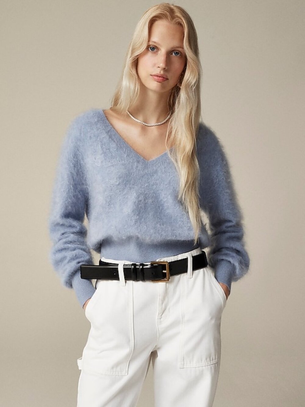 J.Crew Brushed Cashmere Cropped V neck Sweater
